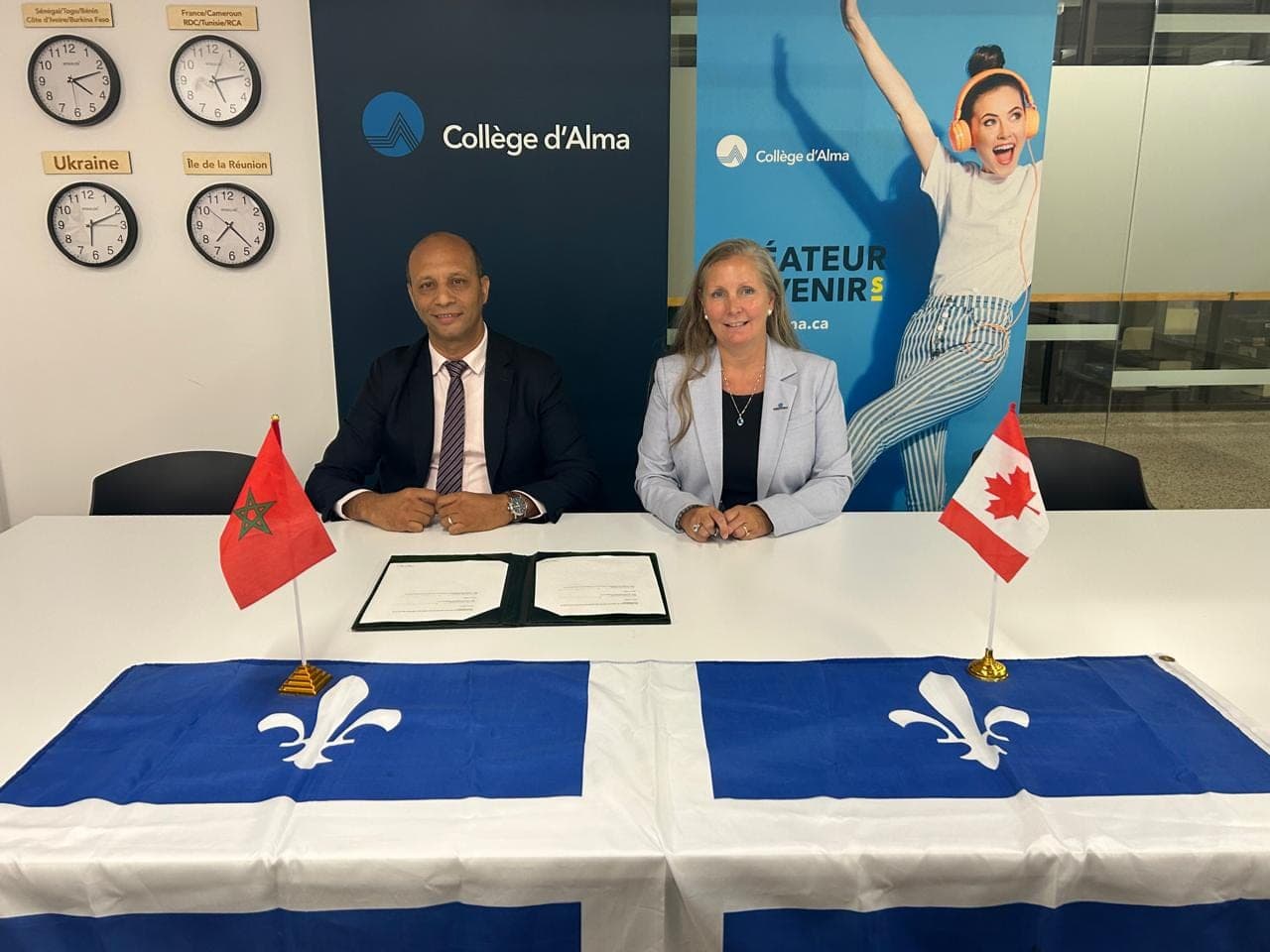 La signature, aux couleurs du Maroc, du Canada et du Québec